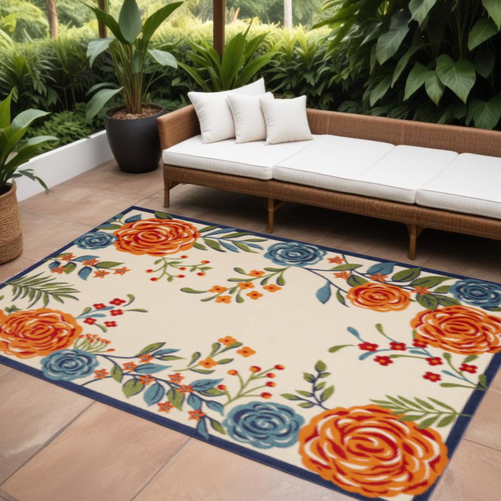 6' X 9' Multicolor Floral Stain Resistant Non Skid Area Rug