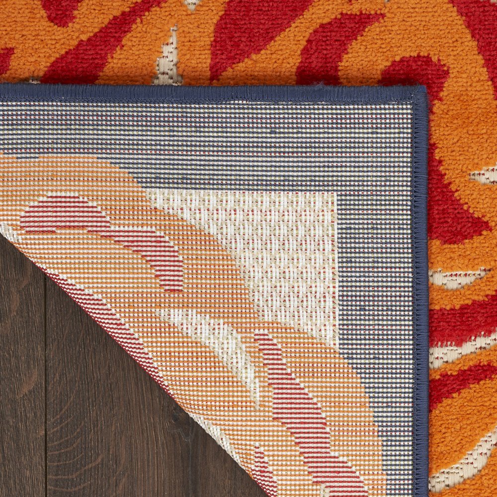 8' X 11' Ivory Blue and Orange Floral Non Skid Indoor Outdoor Area Rug