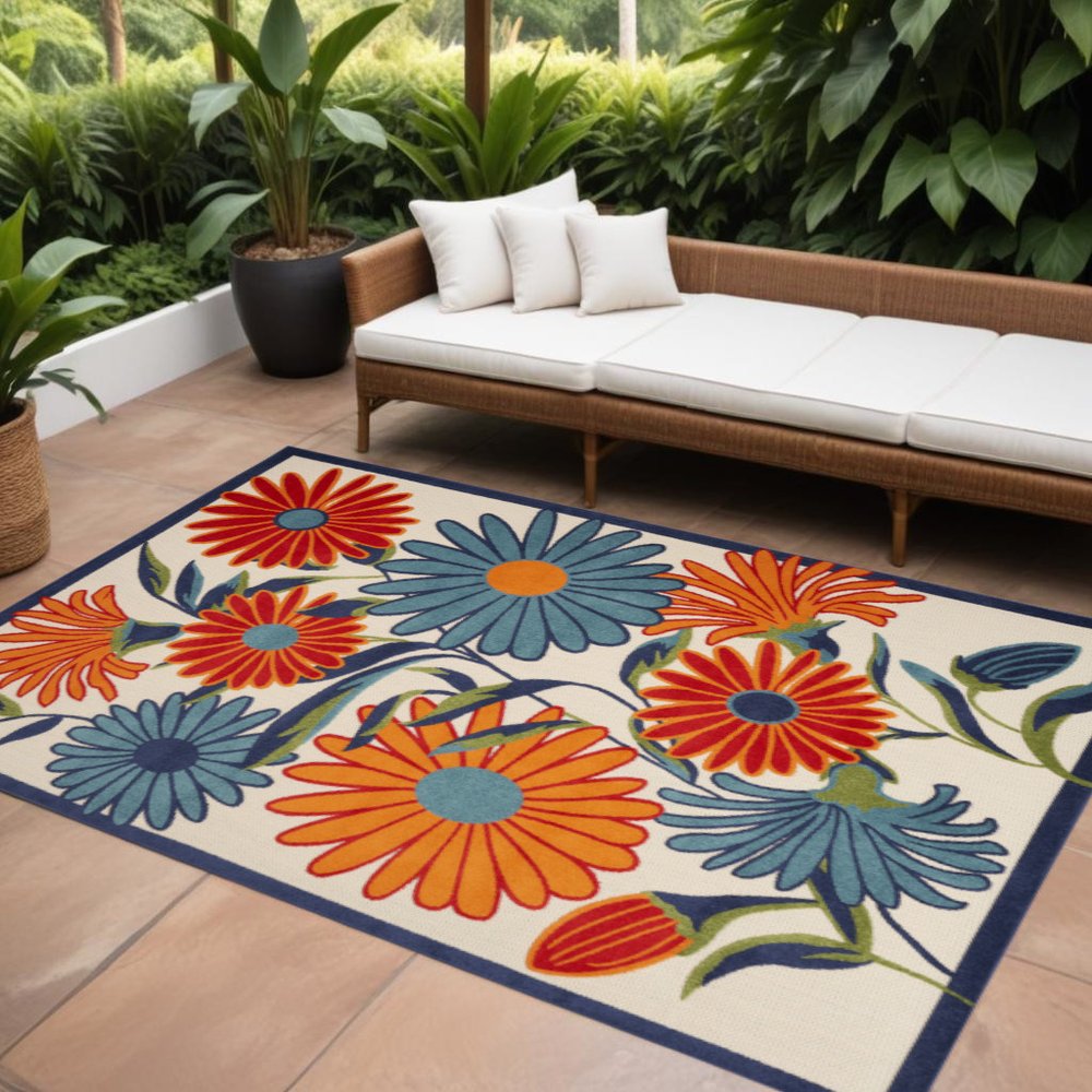 6' X 9' Multicolor Floral Stain Resistant Non Skid Area Rug