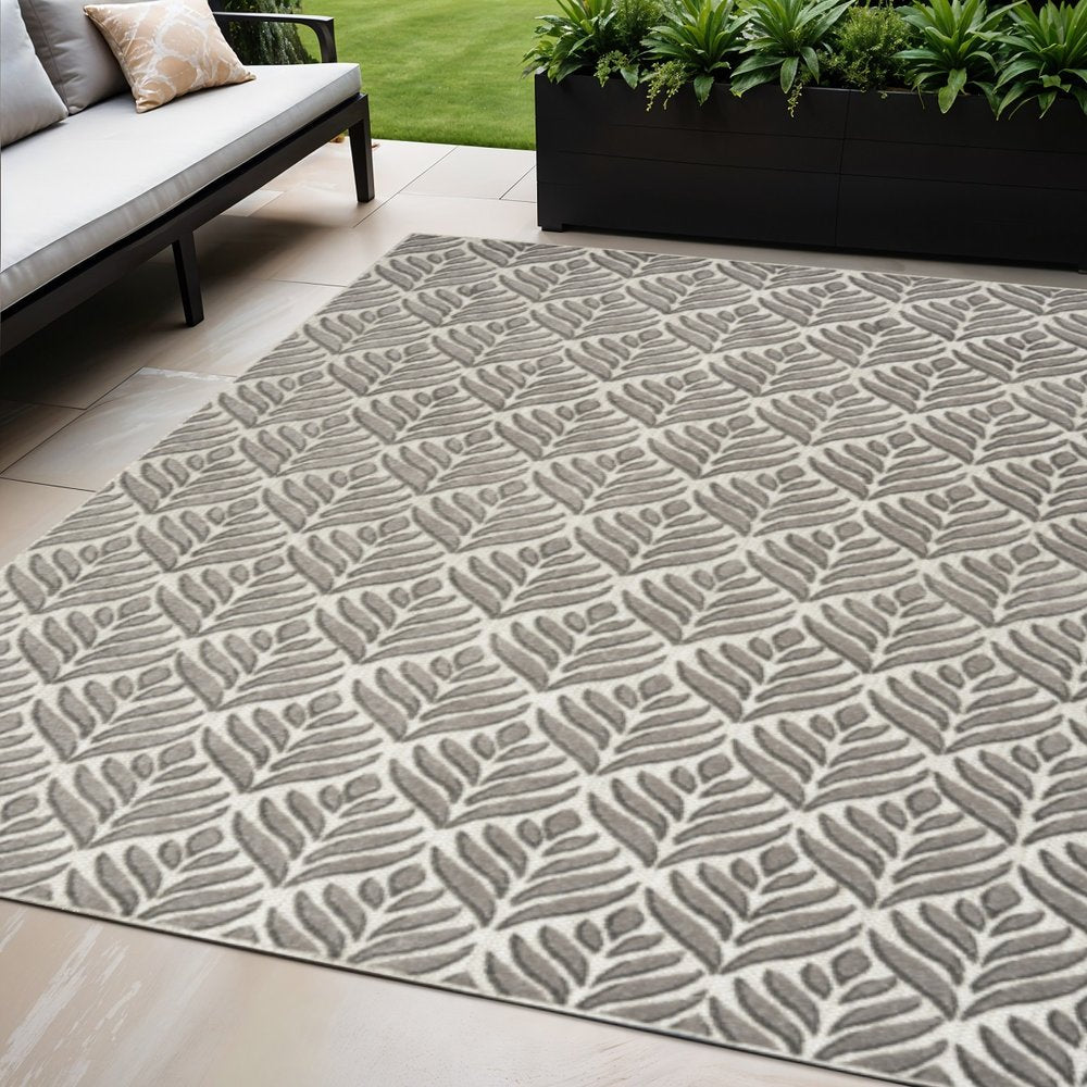 5' X 8' Charcoal Floral Stain Resistant Non Skid Area Rug