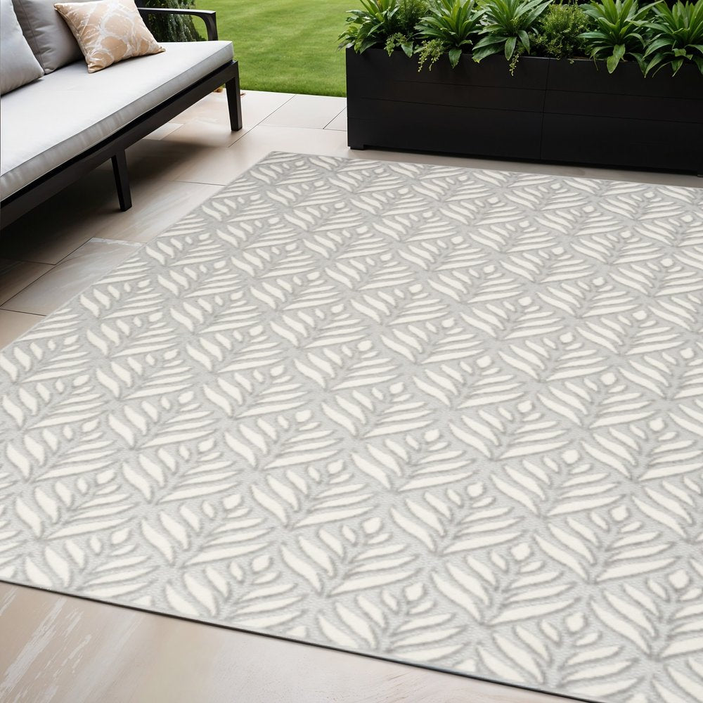 5' X 8' Grey Floral Stain Resistant Non Skid Area Rug