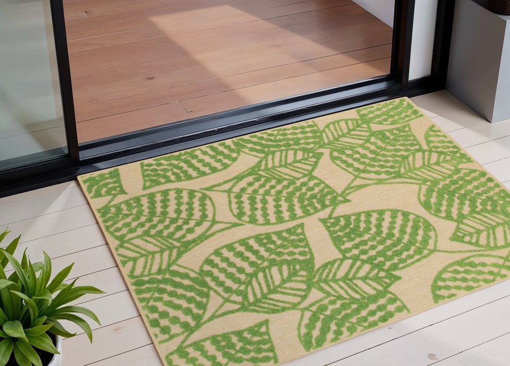 2' X 3' Beige and Black Floral Stain Resistant Indoor Outdoor Area Rug