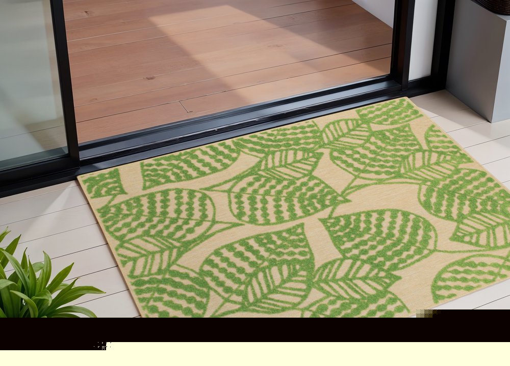 2' X 3' Beige and Black Floral Stain Resistant Indoor Outdoor Area Rug