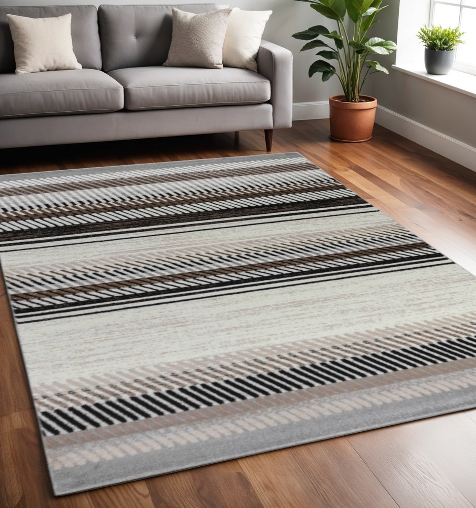 5' X 8' Beige Striped Area Rug