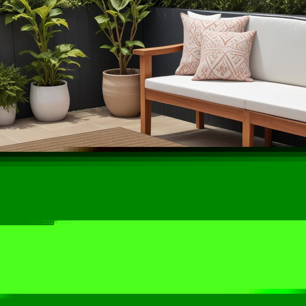 7' X 10' Tan Striped Stain Resistant Indoor Outdoor Area Rug