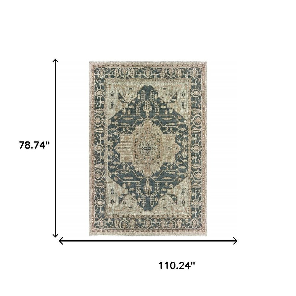 7' X 9' Gray Oriental Stain Resistant Indoor Outdoor Area Rug