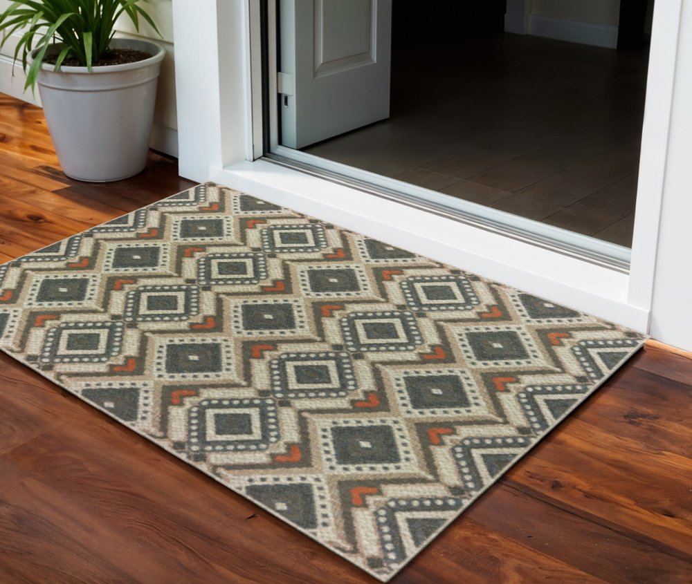 3' X 5' Gray Geometric Stain Resistant Indoor Outdoor Area Rug