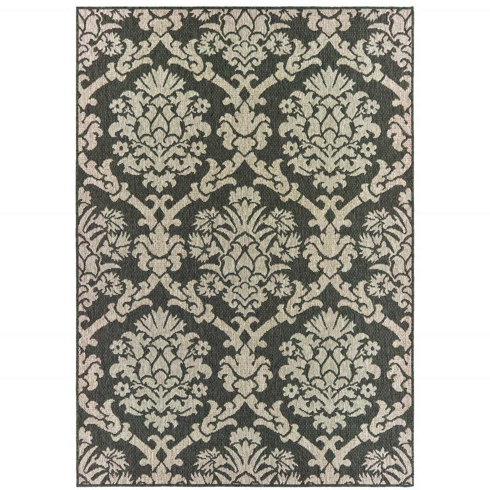 10' X 13' Gray Floral Stain Resistant Indoor Outdoor Area Rug