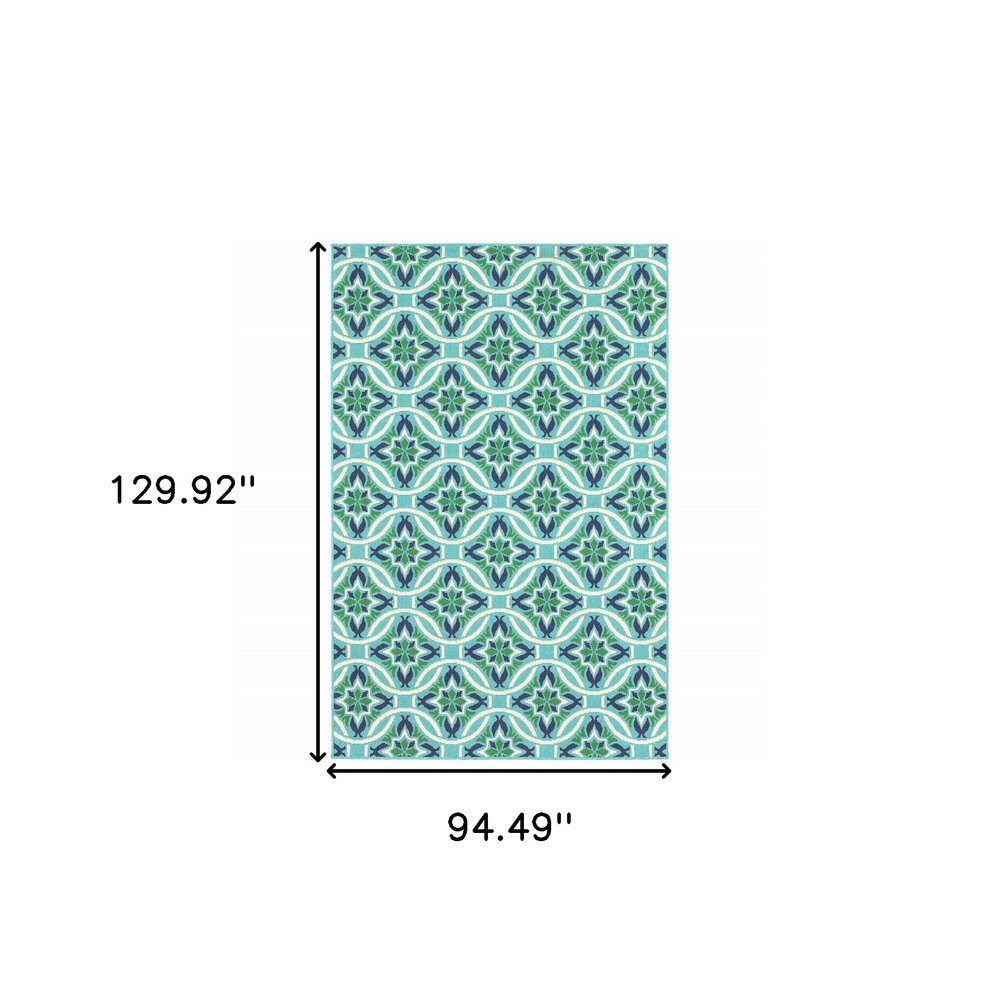 8' X 11' Blue and Green Geometric Stain Resistant Indoor Outdoor Area Rug