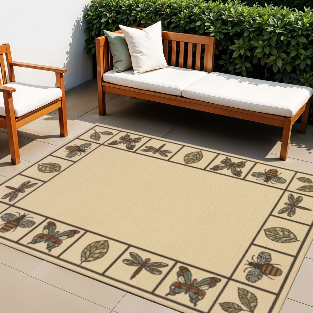 4' X 6' Brown and Ivory Abstract Stain Resistant Indoor Outdoor Area Rug