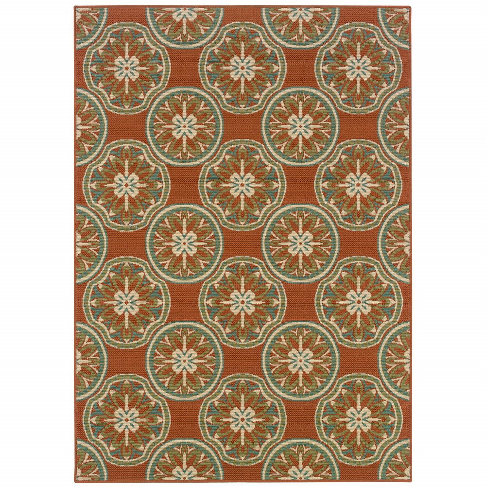 4' X 6' Brown and Ivory Floral Stain Resistant Indoor Outdoor Area Rug