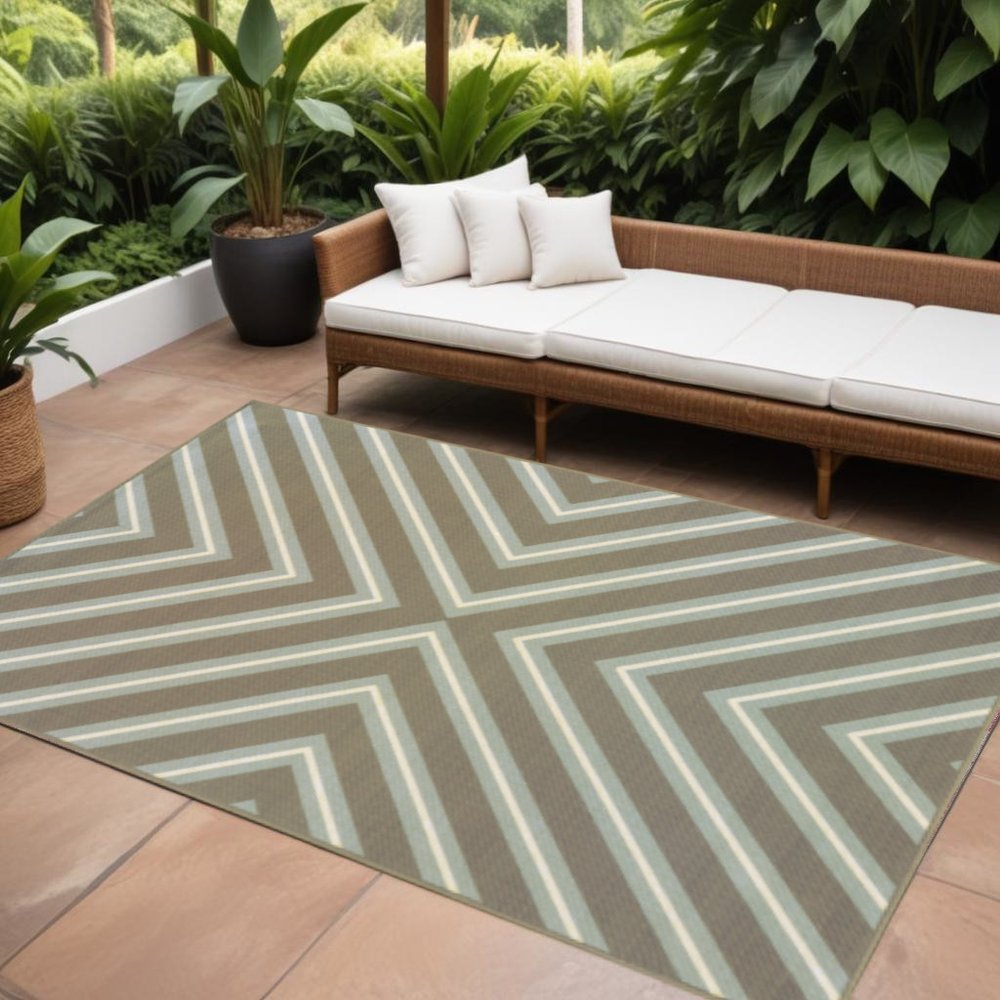 9' X 13' Blue and Gray Geometric Stain Resistant Indoor Outdoor Area Rug