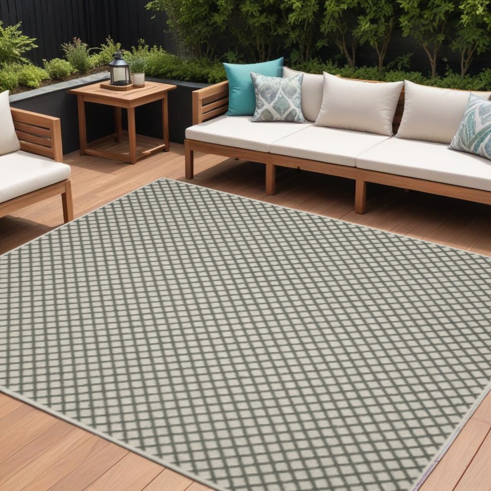10' X 13' Beige Geometric Stain Resistant Indoor Outdoor Area Rug