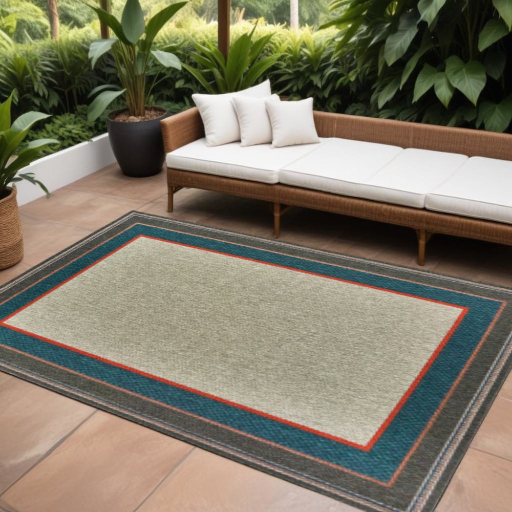 10' X 13' Blue and Gray Stain Resistant Indoor Outdoor Area Rug