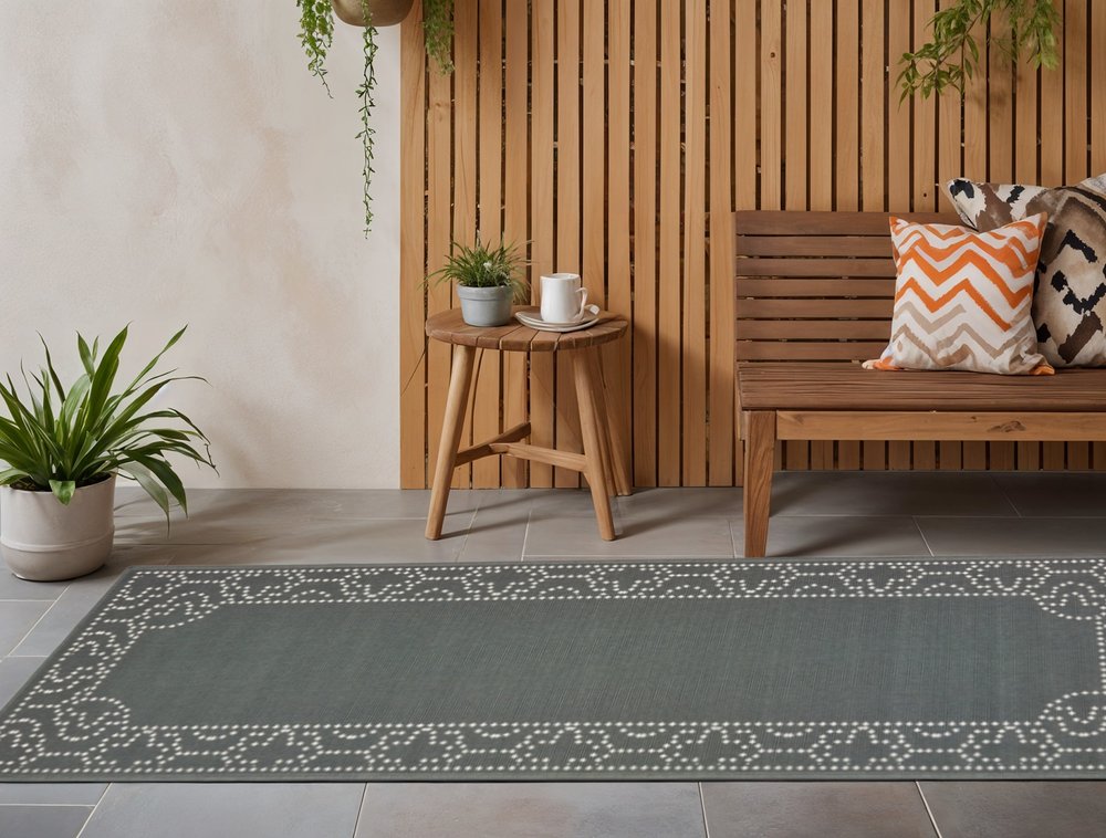 2' X 8' Gray and Ivory Stain Resistant Indoor Outdoor Area Rug