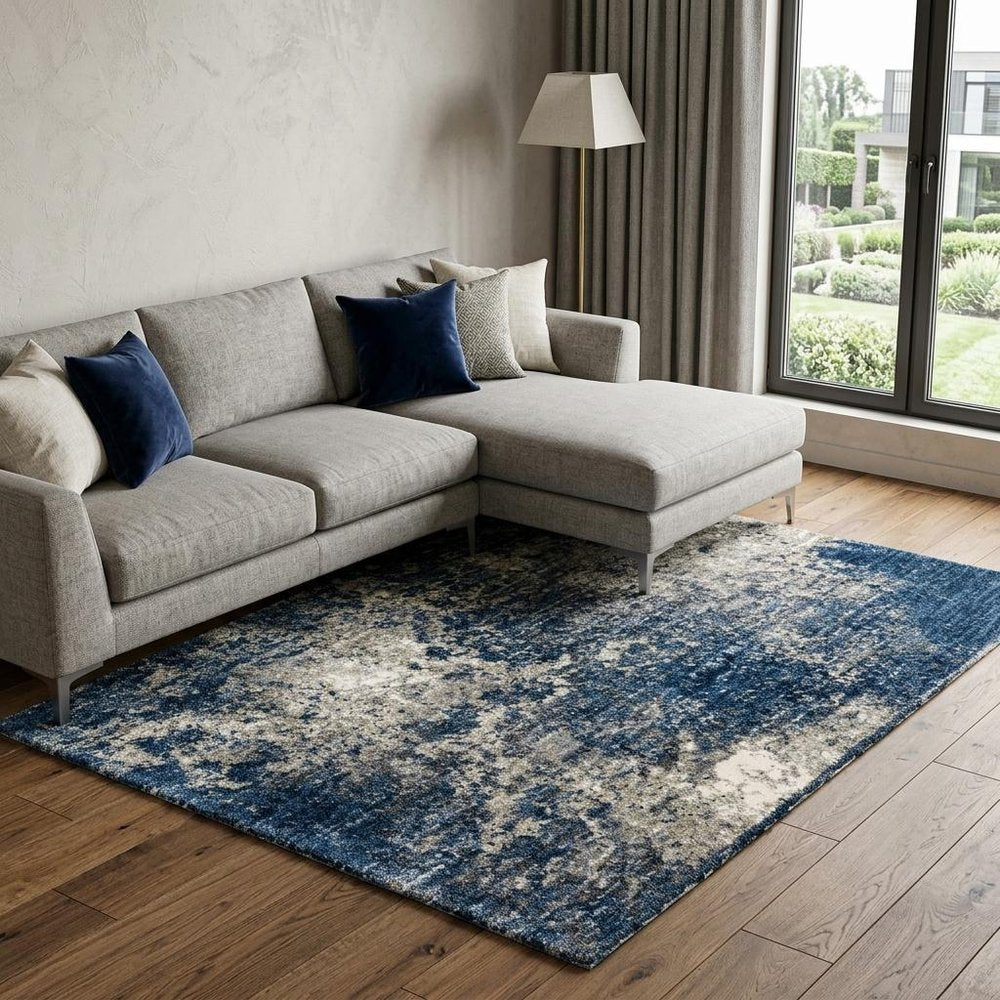 7' X 10' Blue And Gray Abstract Shag Area Rug