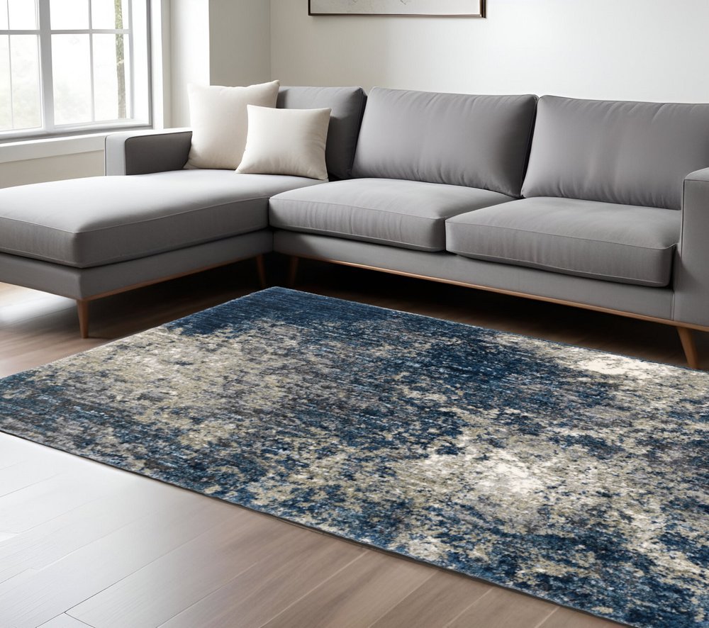 8' X 11' Blue And Gray Abstract Shag Area Rug