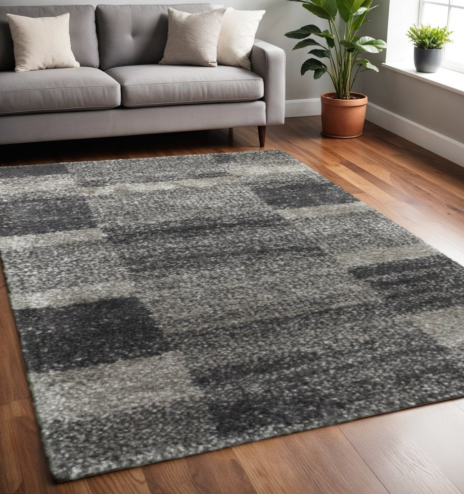 5' X 8' Black and Gray Geometric Shag Power Loom Area Rug