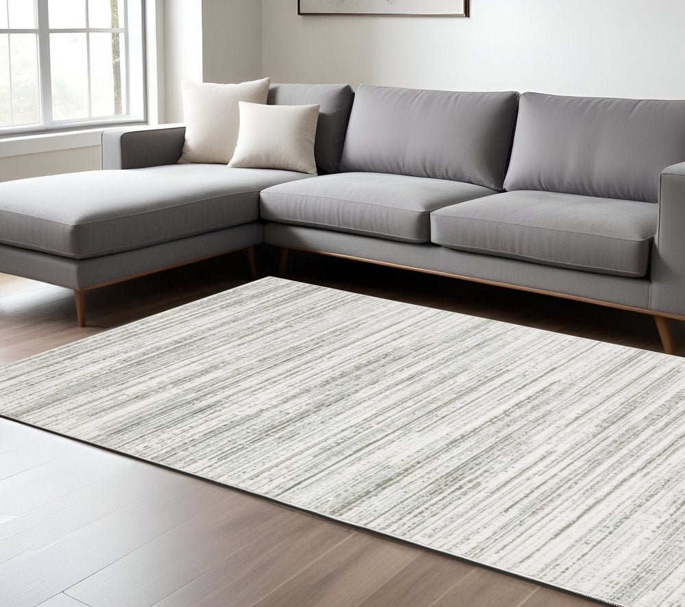 8' X 11' White And Gray Abstract Distressed Area Rug