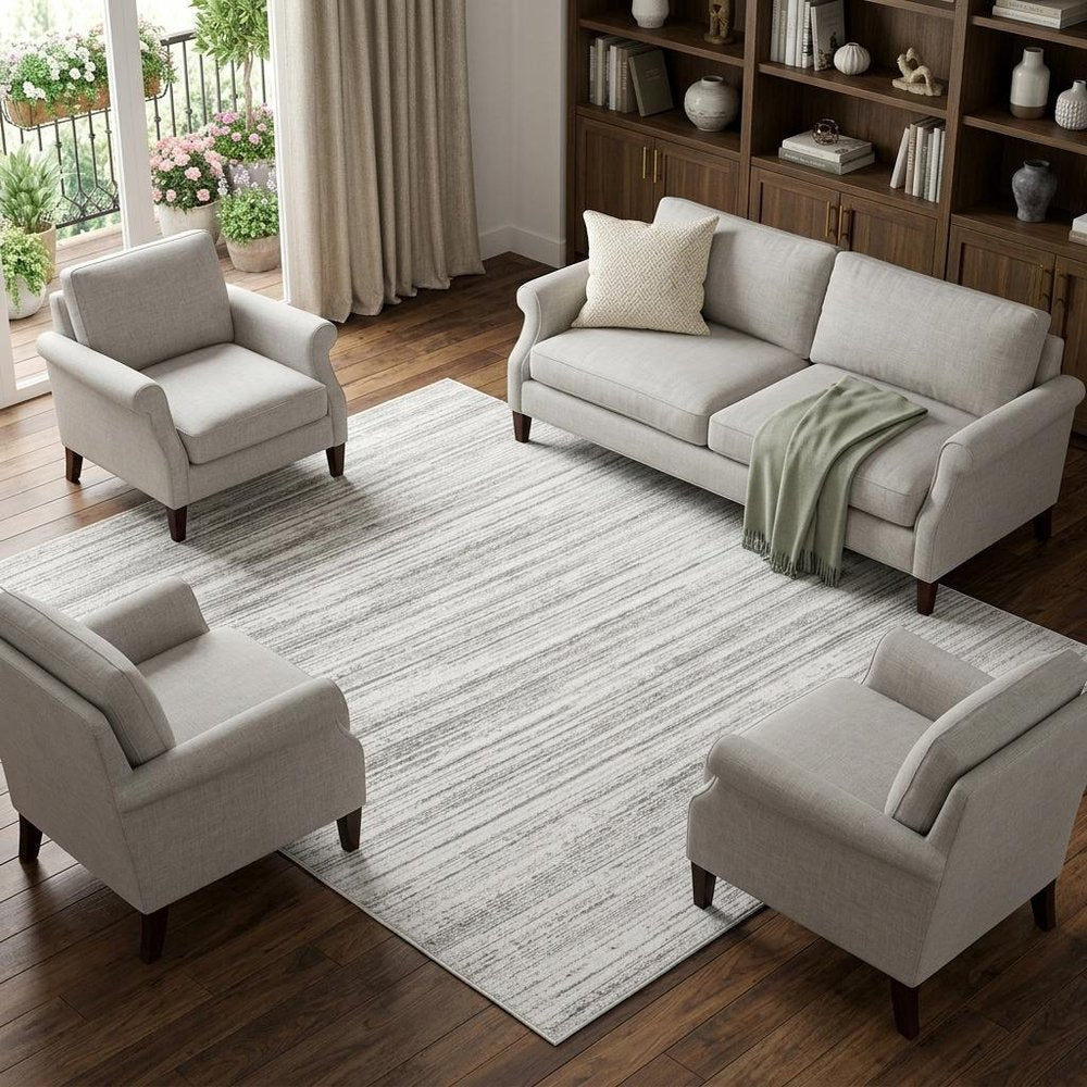 10' X 13' White And Gray Abstract Distressed Area Rug