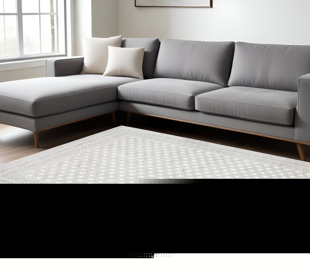 8' X 11' White And Gray Oriental Distressed Area Rug