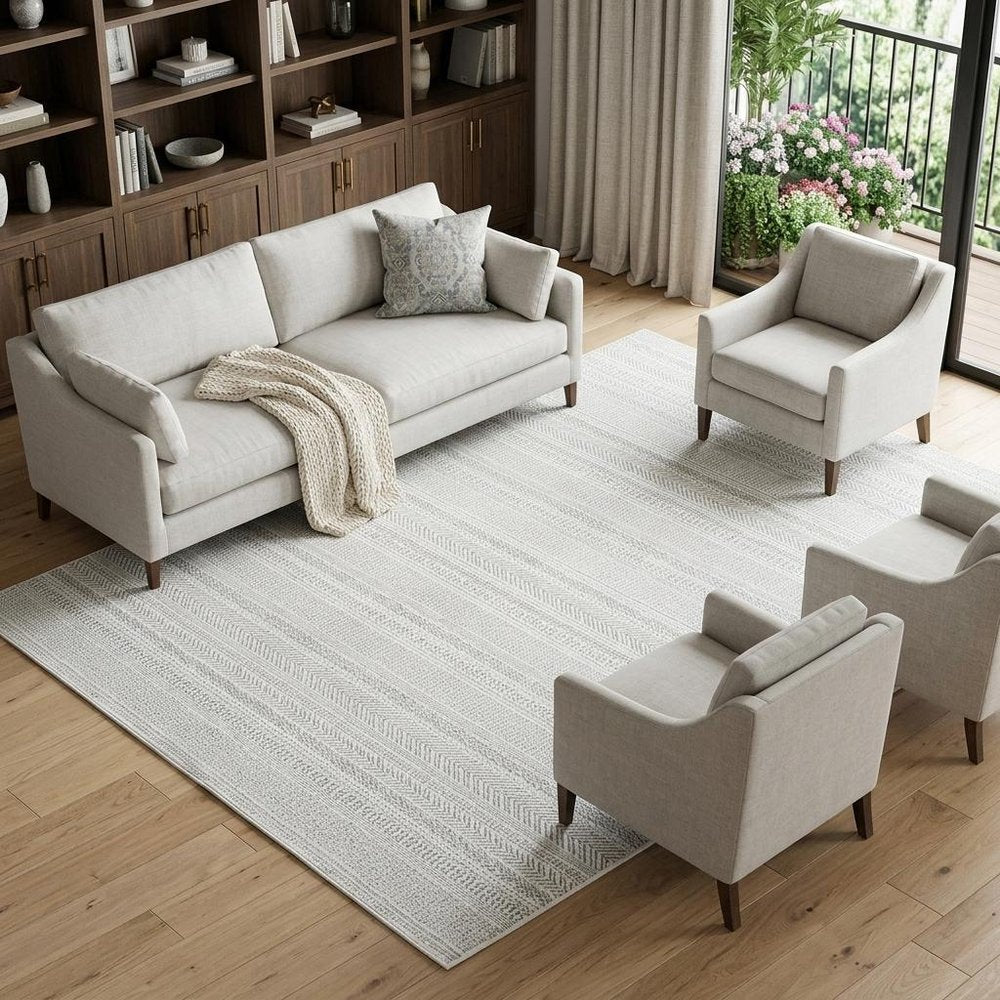 10' X 13' White And Gray Geometric Distressed Area Rug