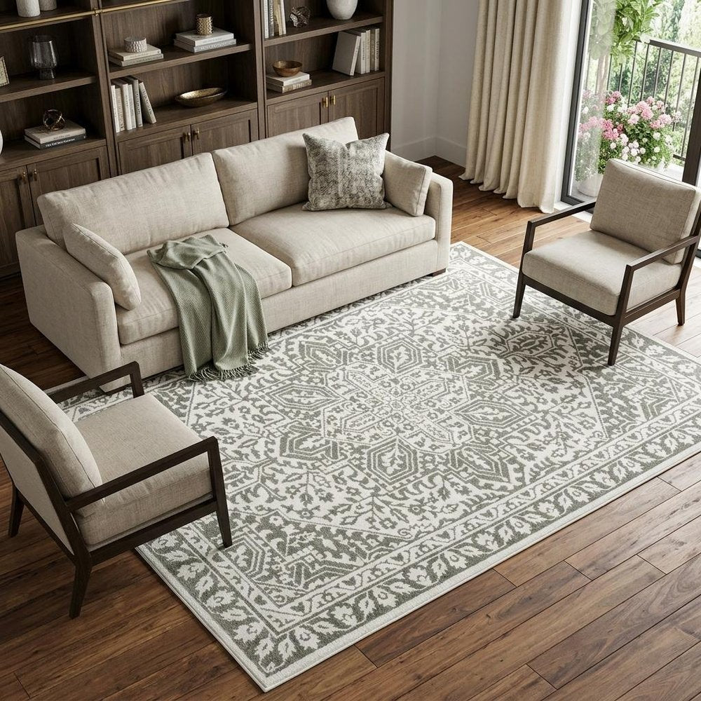 7' X 10' Gray And White Oriental Distressed Area Rug