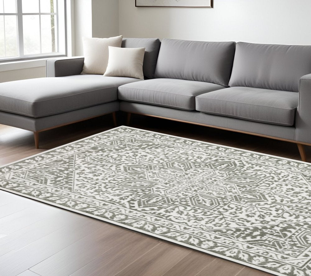 8' X 11' Gray And White Oriental Distressed Area Rug