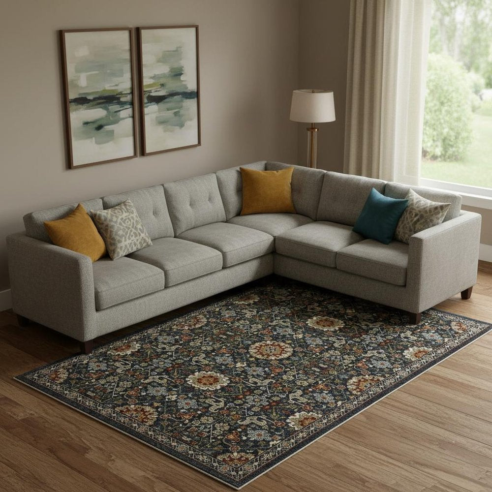 10' X 13' Blue Red Ivory And Gold Oriental Power Loom Stain Resistant Area Rug With Fringe