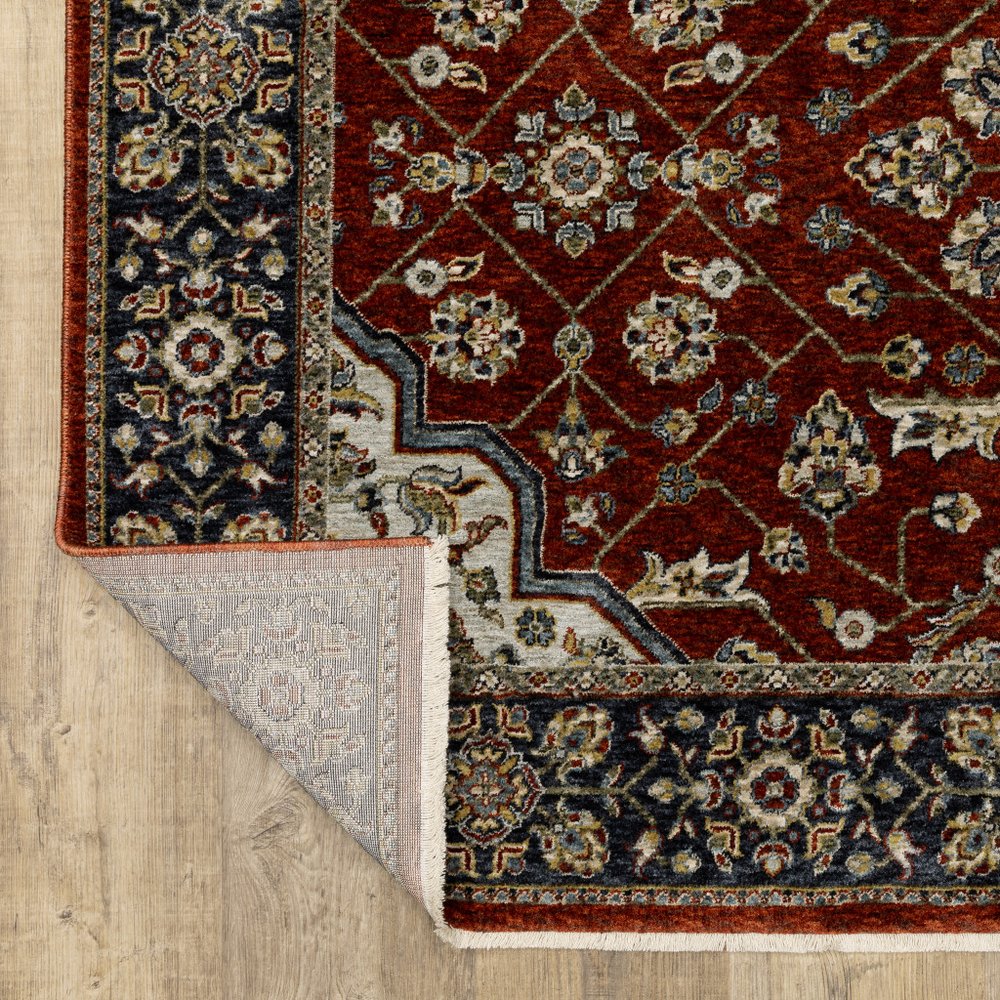 7' X 10' Red And Blue Oriental Area Rug With Fringe