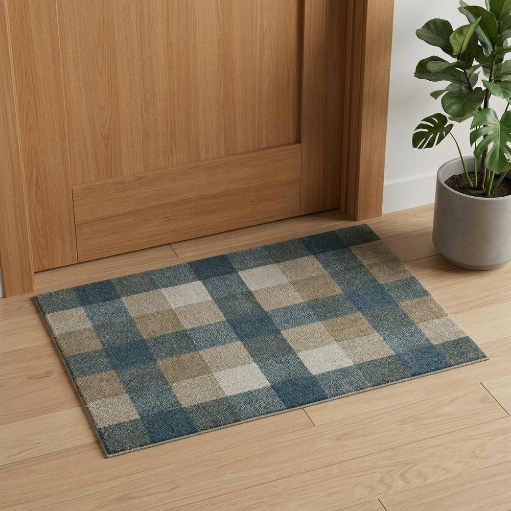 3' X 5' Blue And Beige Geometric Distressed Area Rug