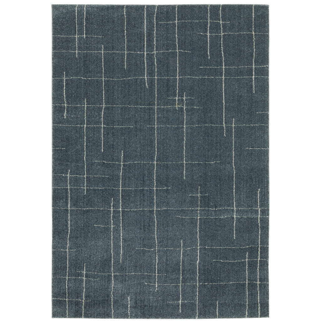 3' X 5' Blue And Beige Geometric Distressed Area Rug