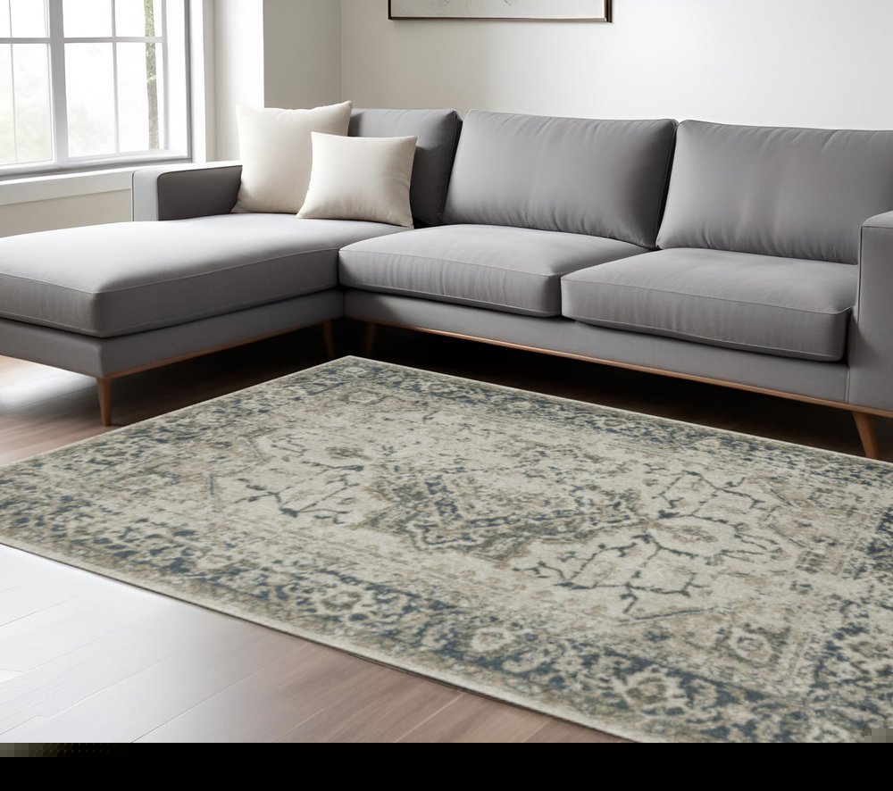 10' X 13' Blue and Gray Oriental Power Loom Area Rug