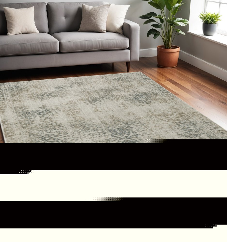 5' X 8' Gray Oriental Power Loom Area Rug