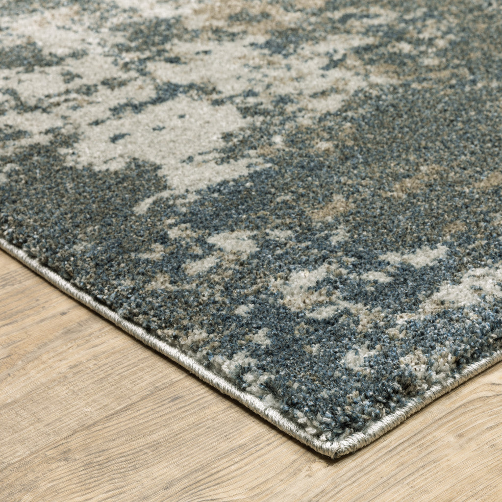 3' X 5' Blue And Beige Abstract Distressed Area Rug