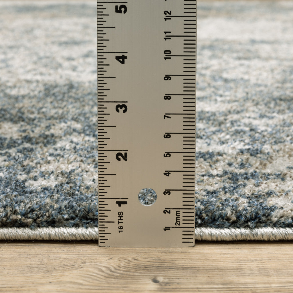 3' X 5' Blue And Beige Abstract Distressed Area Rug