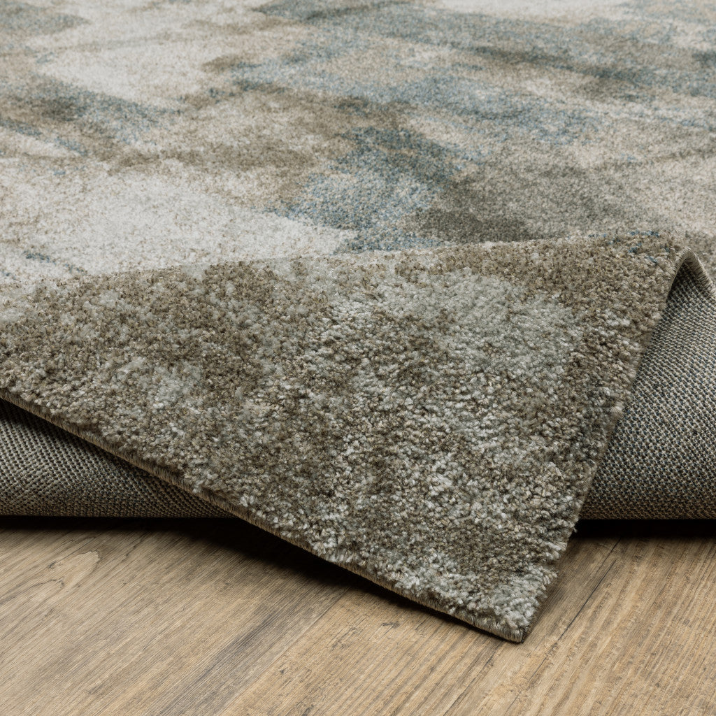 8' Teal Blue And Brown Geometric Distressed Runner Rug