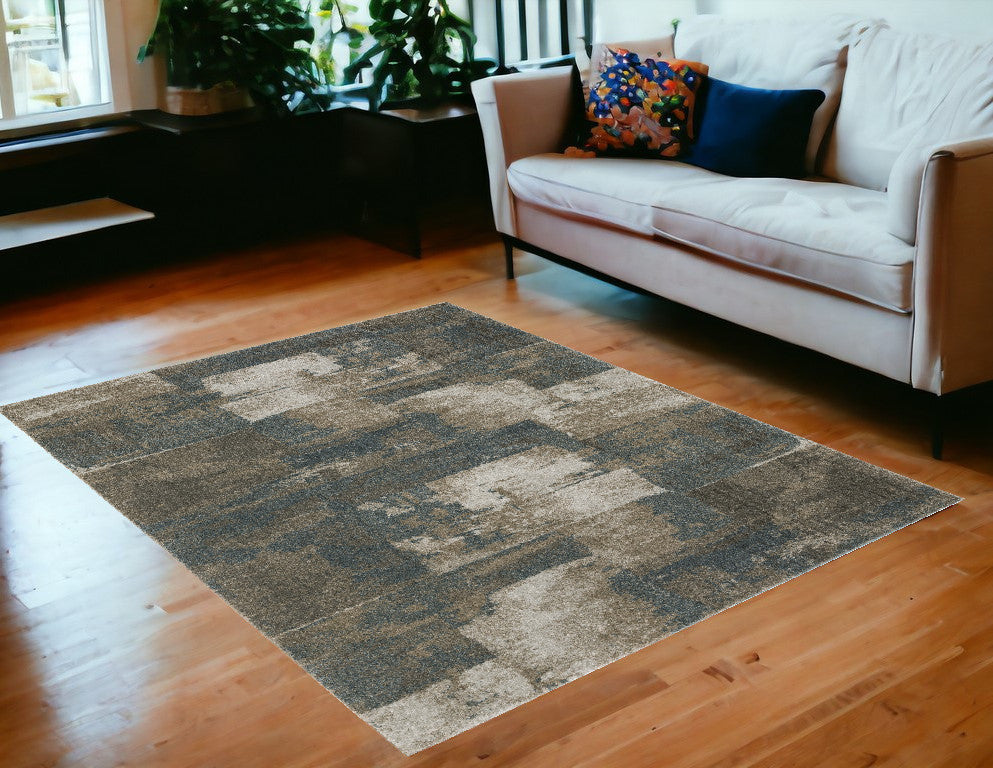 5' X 8' Teal Blue Geometric Power Loom Area Rug