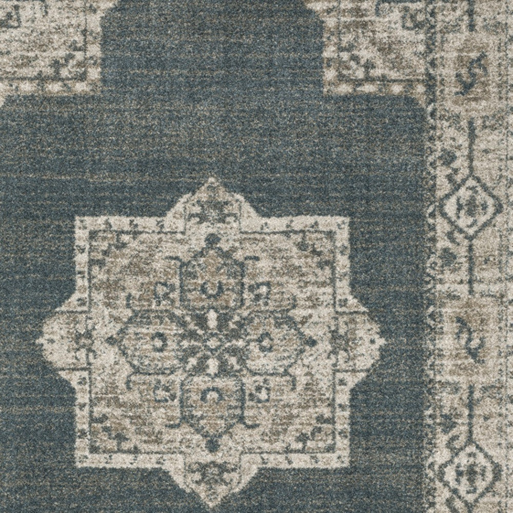 7' X 10' Blue and Beige Oriental Power Loom Area Rug