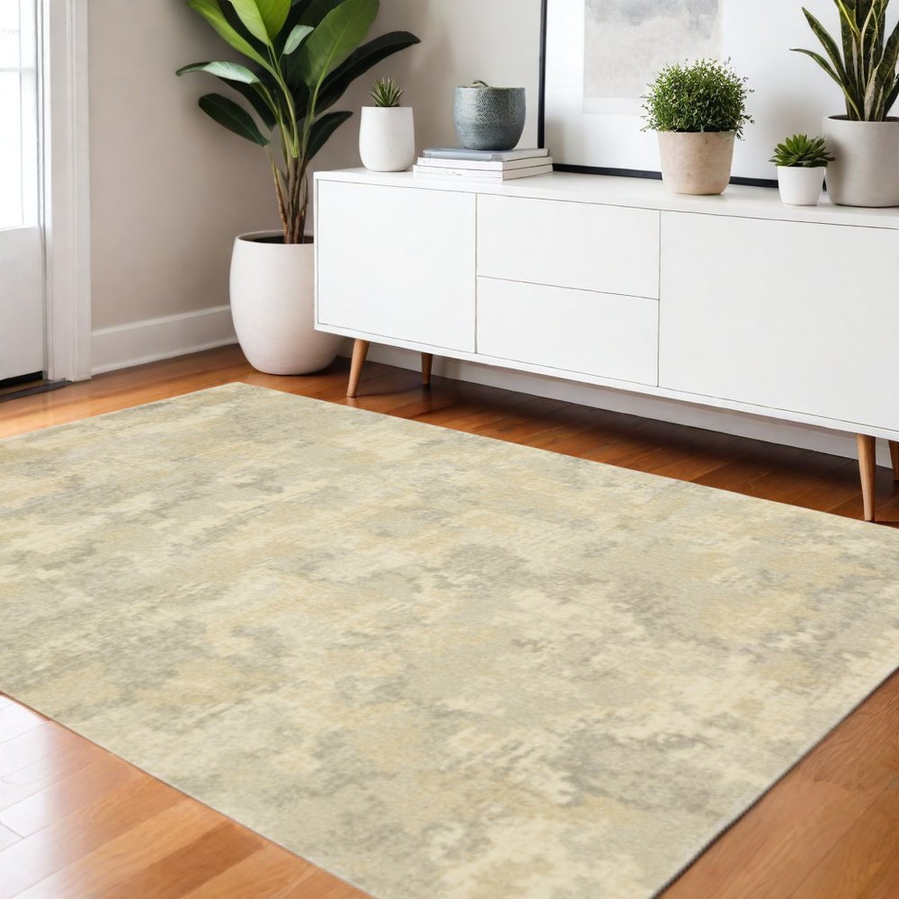 3' X 5' Grey Ivory Beige And Taupe Abstract Power Loom Stain Resistant Area Rug