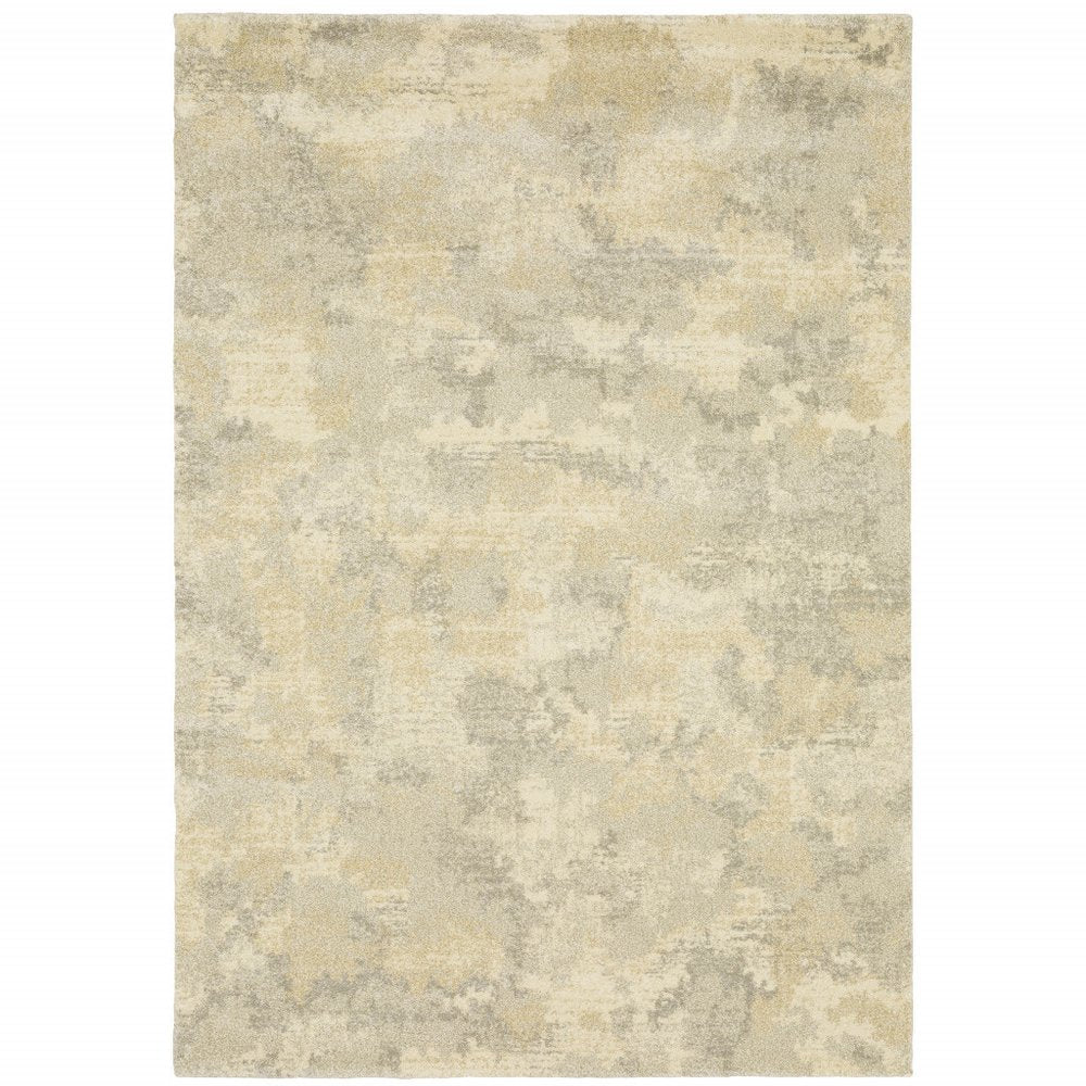 10' X 13' Grey Ivory Beige And Taupe Abstract Power Loom Stain Resistant Area Rug