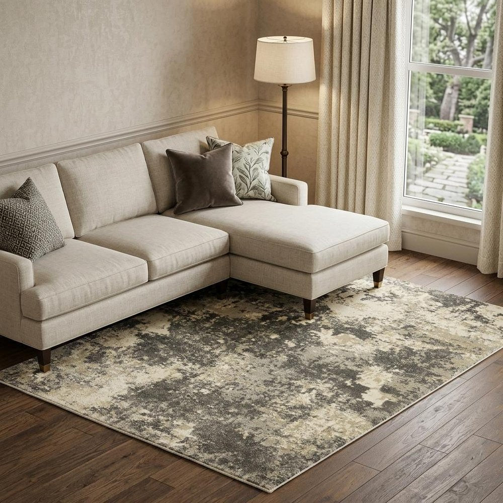 7' X 10' Gray And Beige Abstract Area Rug