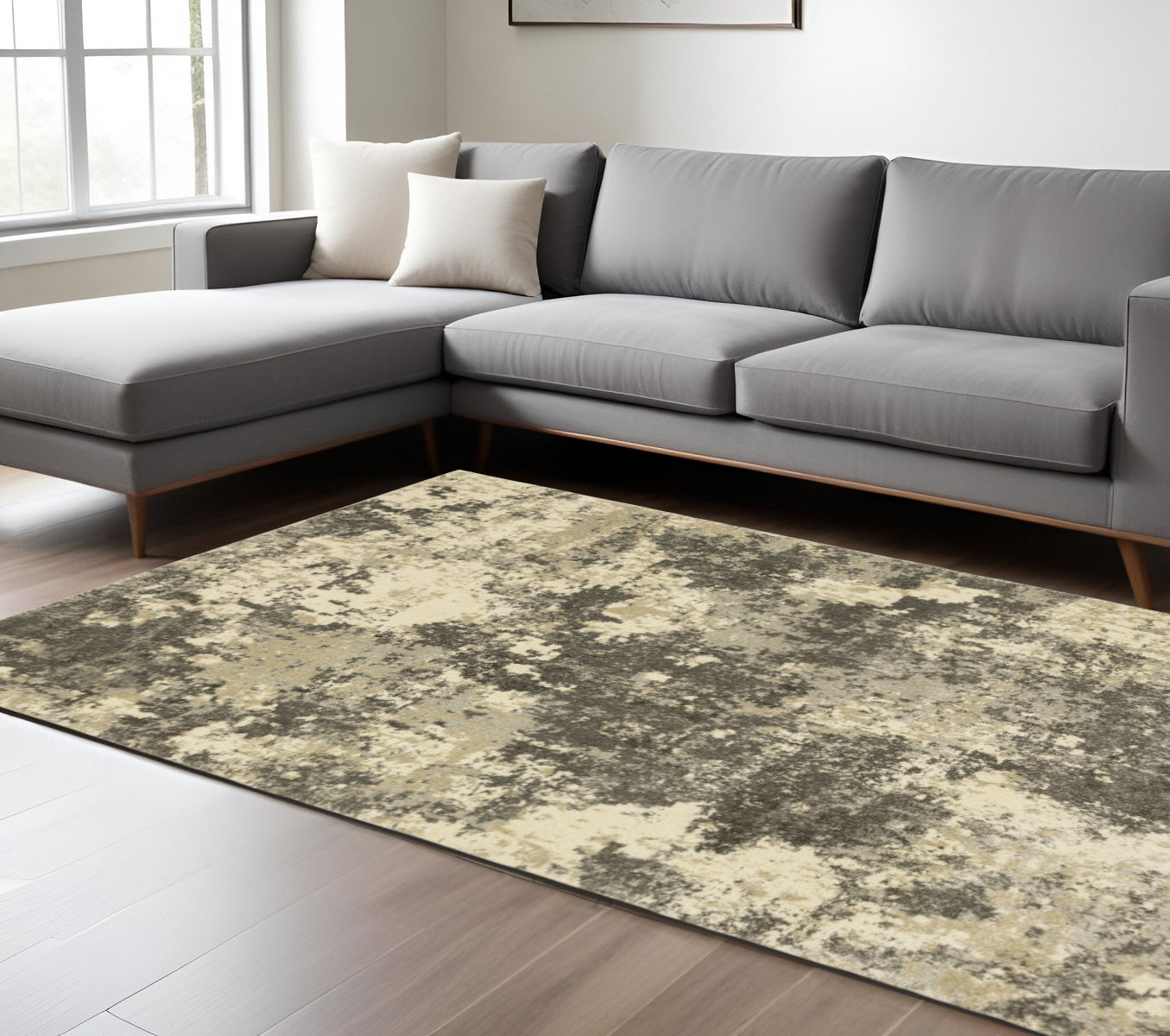 7' X 10' Gray And Beige Abstract Area Rug