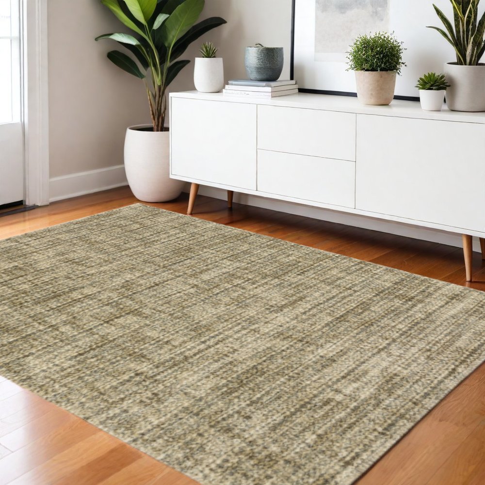 3' X 5' Beige Brown Tan And Blue Green Abstract Power Loom Stain Resistant Area Rug