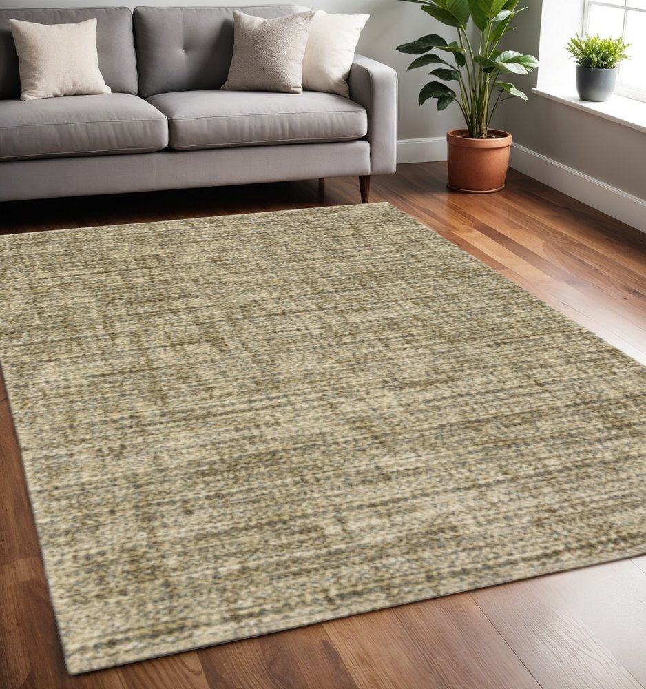 5' X 8' Beige Brown Tan And Blue Green Abstract Power Loom Stain Resistant Area Rug