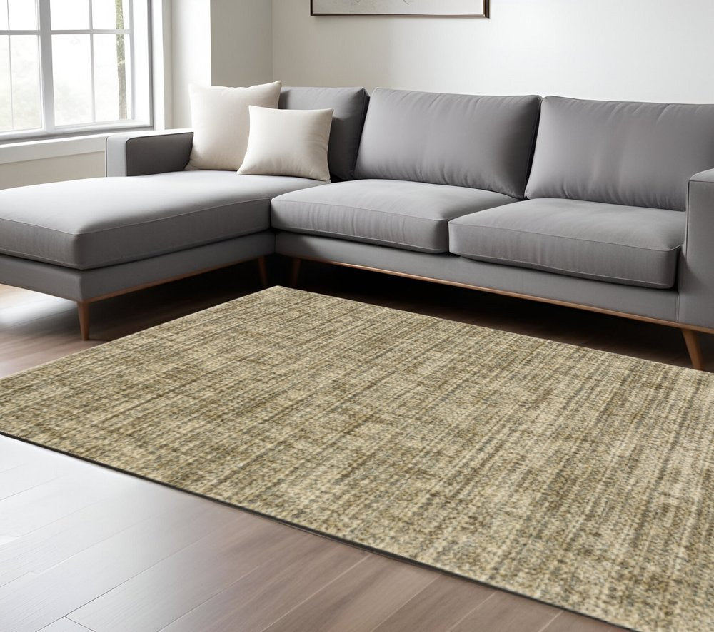 6' X 9' Beige Brown Tan And Blue Green Abstract Power Loom Stain Resistant Area Rug