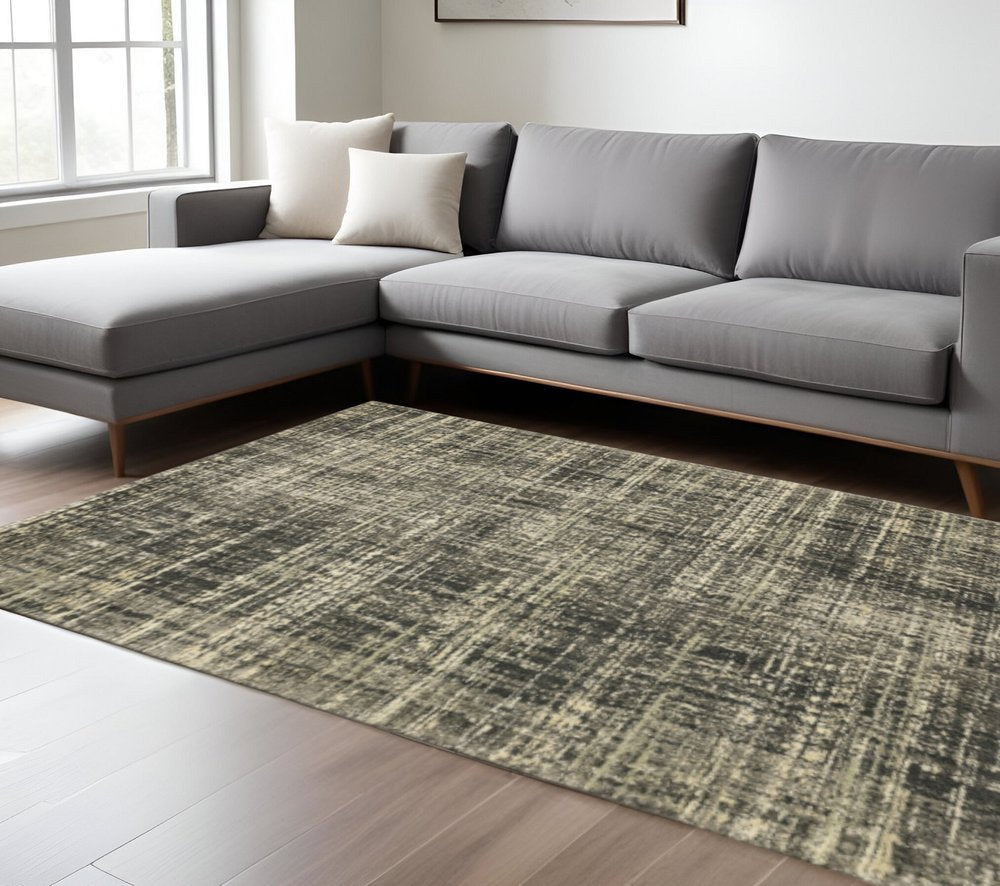 6' X 9' Charcoal Grey Beige And Tan Abstract Power Loom Stain Resistant Area Rug