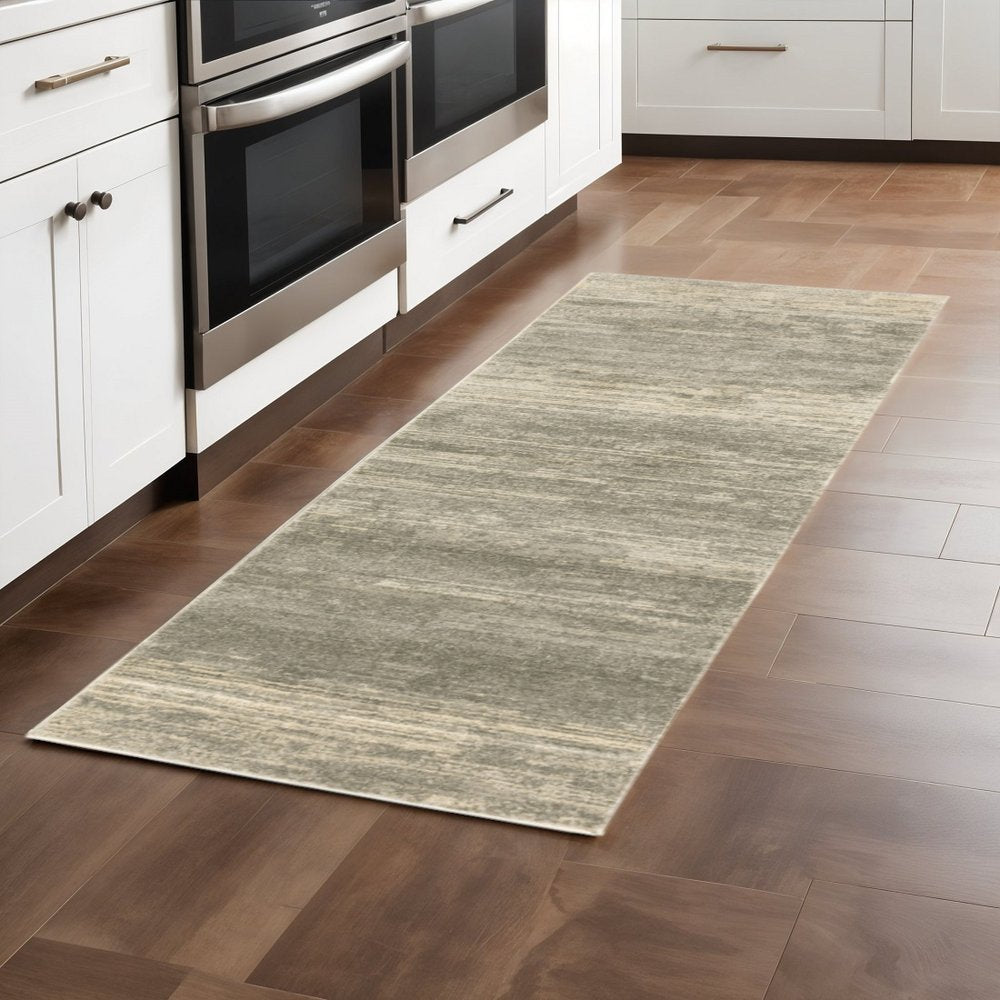 2' X 8' Grey Beige And Tan Abstract Power Loom Stain Resistant Runner Rug