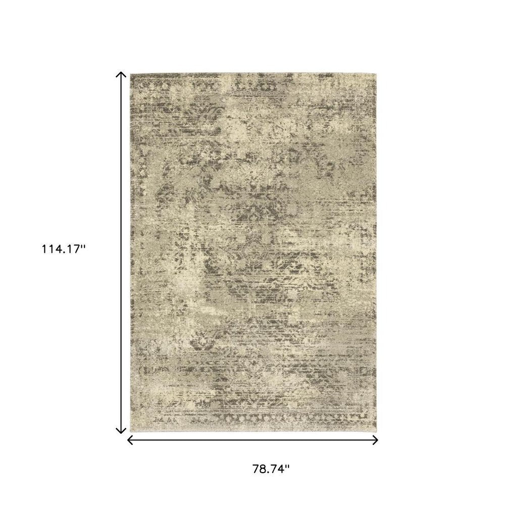 6' X 9' Grey Ivory Beige And Taupe Oriental Power Loom Stain Resistant Area Rug