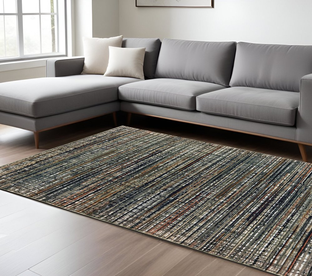 8' X 11' Black And Navy Blue Abstract Area Rug